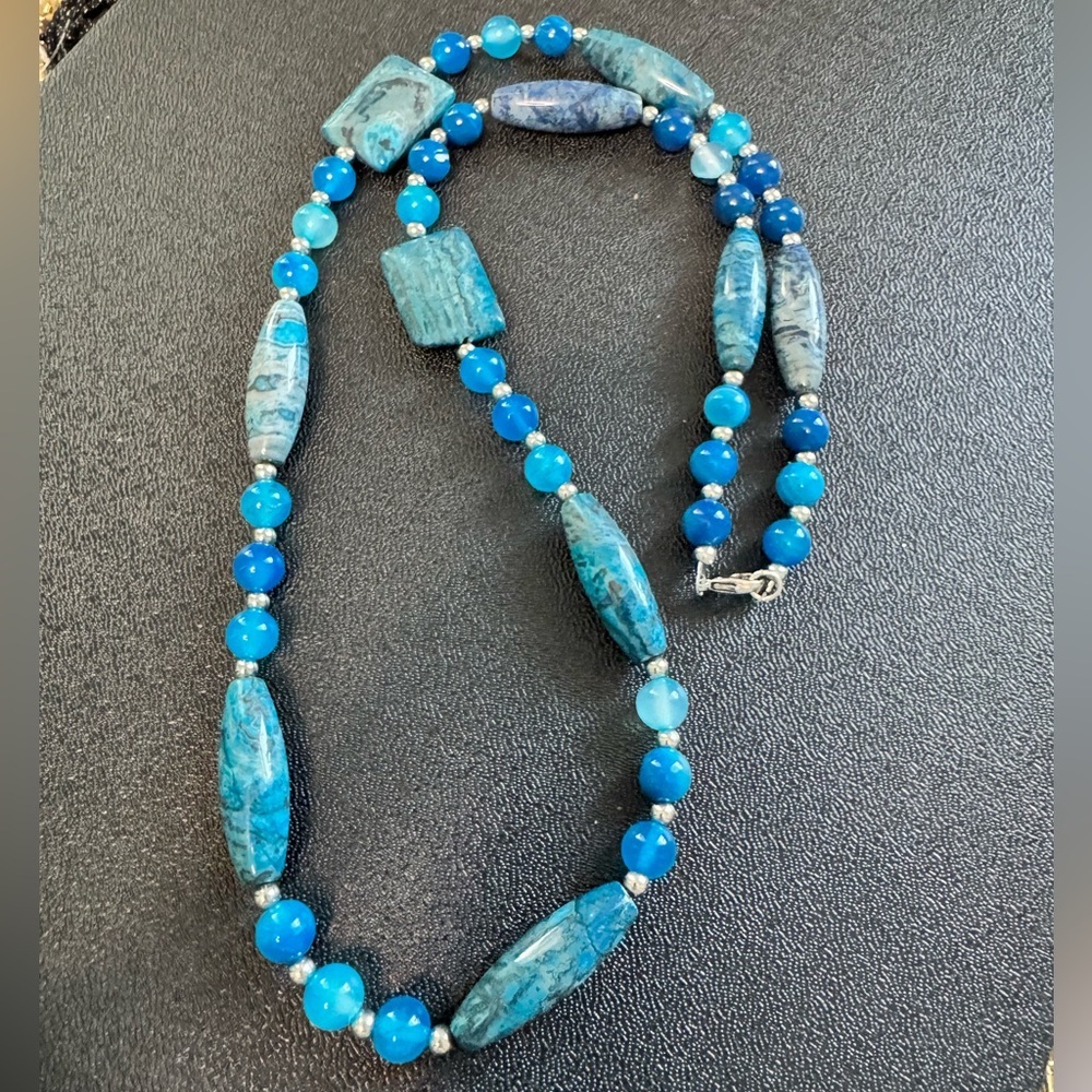 Handmade Blue Crazy Lace Agate Natural Stone Beaded Necklace